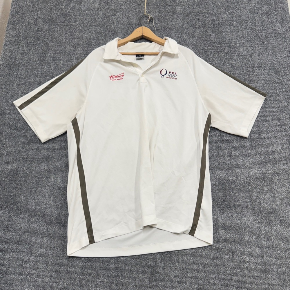 Nike Olympics Polo Shirt Men's XL 2008 Bejing Budweiser Stained 1/4 Button Up‎